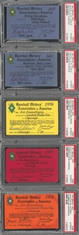 1958-87 Baseball Writers of America Season Pass Collection - Lot of 7 (PSA)